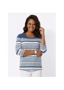 3/4-Arm-Shirt Casual Looks "Shirt", Damen, Gr. 52, blau (jeansblau, ecru, geringelt), 100% Baumwolle, gemustert, gestreift, mehrfarbig, Rundhals, Shirts 3/4-Arm-Shirt