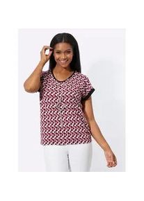 V-Shirt Inspirationen "V-Shirt", Damen, Gr. 40, rot (rot, schwarz, bedruckt), 95% Viskose, 5% Elasthan, bedruckt, gemustert, mehrfarbig, V-Ausschnitt, Shirts