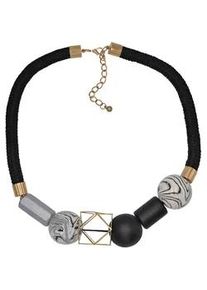 Collierkettchen Steuer "mit Zierde in schwarz/gold/wei&szlig; und silber", bunt (mehrfarbig), Halsketten, Damen, 61cm, Metall, L: 61 B: 25mm, B:25mm