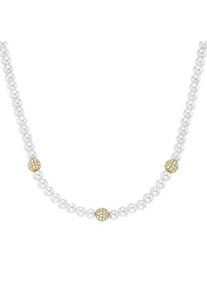 Collier "mit Zirkonia und Muschelkern-Perlen, Silber 925", gold, Giorgio Martello MILANO, Halsketten, Damen, 45cm, Silber 925 (Sterlingsilber), Collier