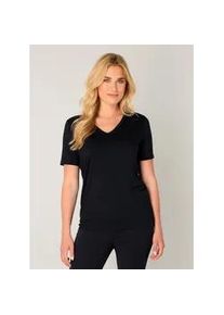 T-Shirt Base Level "Yanic", Damen, Gr. 36, blau (dunkelblau), Single Jersey, Obermaterial: 96% Viskose, 4% Elasthan, unifarben, regular fit h&uuml;ftbedeckend, V-Ausschnitt, Shirts T-Shirt, mit V-Ausschnitt