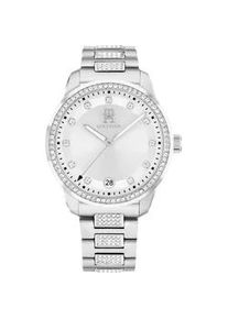 Quarzuhr Tommy Hilfiger "TH85 CRYSTALS", silber (silberfarben, silberfarben), Armbanduhren, Damen, Quarzuhr, Armbanduhr, Damenuhr, Edelstahlarmband, analog, Tag, Glassteine