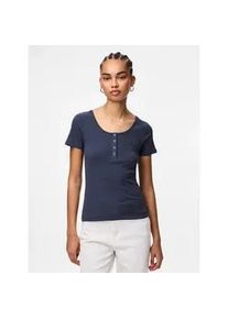 Kurzarmshirt Pieces "PCKITTE SS TOP NOOS BC", Damen, Gr. L, blau (ombre blau), Rippware, Obermaterial: 95% Baumwolle, 5% Elasthan, unifarben, slim fit normal, Rundhals, Shirts, Baumwollmischung, slim fit