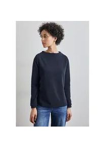 Langarmshirt Street One, Damen, Gr. 36, blau (tiefblau), Stoff, 65% Polyester, 33% Viskose, 2% Elasthan, unifarben, normal normal, Rundhals, abgesteppt, Shirts Langarmshirt, mit feinem Streifenmuster