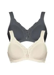 Soft-BH Viania "2er Pack Soft BH Helga", Damen, Gr. 90, Cup B, bunt (cream graphite), Stoff, Obermaterial: 68% Polyester PES. 13% Elasthan EL. 12% Baumwolle CO. 7% Polyamid PA., BHs Soft-BH