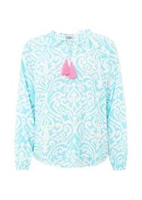 Schlupfbluse Zwillingsherz "Ornamente", Damen, Gr. L/XL (L/XL), blau (t&uuml;rkis), Obermaterial: 100% Viskose, gemustert, loose fit h&uuml;ftlang, Serafino, mit Gummizug, Blusen Schlupfbluse, Lamgarm, Ornament-Muster, Tasseln, V-Ausschnitt