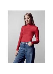 Langarmshirt STREET ONE STUDIO, Damen, Gr. 46, rot (urban rot), Web, 95% Baumwolle, 5% Elasthan, unifarben, normal normal, hoch geschlossener Ausschnitt, B&uuml;ndchen, Shirts Langarmshirt, aus Baumwolle mit Stretchante