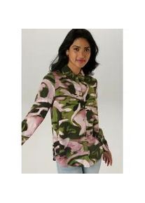 Hemdbluse Aniston SELECTED, Damen, Gr. 42, bunt (kiwigr&uuml;n, pastellrosa, dunkelgr&uuml;n, rosa, schwarz, dunkelrosa), Web, Obermaterial: 100% Viskose, bedruckt, figurumspielend h&uuml;ftbedeckend, 1-Knopf-Manschette, Blusen Hemdbluse, mit trendigen und extravaganten Farbverlauf