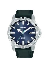 Solaruhr Lorus, schwarz (schwarz, blau), Armbanduhren, Herren, Armbanduhr, Herrenuhr, Silikonarmband, analog, Datum, Leuchtindizes