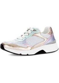 Gabor Keilsneaker ROLLINGSOFT, Damen, Gr. 38, silber (goldfarben, silberfarben multi), Leder, Textil, metallic, Schuhe Sneaker, Freizeitschuh, Halbschuh, Schn&uuml;rschuh mit gepolstertem Schaftrand