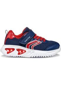 Sneaker Geox "J ASSISTER BOY Blinkschuh", Damen, Gr. 35, blau (navy, rot), Synthetik, Textil, Schuhe Sneaker, Sportschuh, Klettschuh mit auff&auml;llig blinkender Sohle