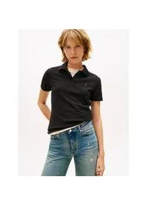 Tommy Hilfiger Poloshirt TOMMY JEANS "TJW SLIM ESSENTIAL POLO SHORT SLEEVE", Damen, Gr. L (40), schwarz, Piqu&eacute;, Obermaterial: 97% Baumwolle, 3% Elasthan, unifarben, slim fit h&uuml;ftlang, V-Ausschnitt, abgesteppte Kante, Shirts, mit Logostickerei, Piqu&eacute;