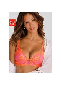 Push-up-BH Lascana "Wanda", Damen, Gr. 90, Cup AA, pink (pink, orange), Spitze, Obermaterial: 77% Polyamid, 13% Polyester, 10% Elasthan, BHs Push-up-BH, mit B&uuml;gel, mit sch&ouml;ner Stickereispitze, Dessous