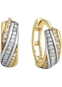 Paar Creolen Firetti "Schmuck Geschenk Gold 375 Ohrschmuck Ohrringe bicolor", gelb (gelbgoldfarben, wei&szlig;goldfarben, kristallwei&szlig;, kristallwei&szlig;), Ohrringe, Damen, 13,5mm, Gelbgold 375, mit Zirkonia (synth.)