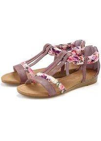 Sandale Lascana "Sommerschuh, Sandalette, offener Schuh", Damen, Gr. 35, lila, Obermaterial: 50% Lederimitat, 50% Textilmaterial. Decksohle: 100% Lederimitat. Futter: 100% Lederimitat. Laufsohle: 100% Synthetik, bedruckt, Basic, Schuhe Sandale, mit aufwendiger Verzierung VEGAN