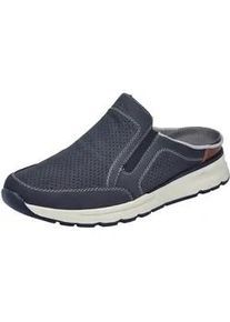 Clog Rieker, Damen, Gr. 47, blau (nachtblau), Nubuklederimitat, kontrastfarbene Details, Schuhe Clog, Sommerschuh, Hausschuh mit seitlichen Stretcheins&auml;tzen