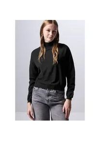 Strickpullover STREET ONE STUDIO, Damen, Gr. 44, schwarz, Stoff, 50% Viskose, 28% Polyester, 22% Polyamid, unifarben, gerade normal, hoch geschlossener Ausschnitt, B&uuml;ndchen, Pullover Strickpullover, mit Elastiksaum