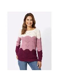 Ajourpullover Classic Basics "Rundhals-Pullover", Damen, Gr. 40, lila (malve, ecru, gemustert), 100% Baumwolle, gemustert, mehrfarbig, Pullover