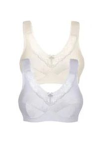Entlastungs-BH SuSa "2er Pack Entlastungs BH ohne B&uuml;gel Basic", Damen, Gr. 85, Cup G, bunt (puder wei&szlig;), Obermaterial: 55% Polyamid PA. 39% Baumwolle CO. 6% Elasthan EL., BHs Entlastungs-BH