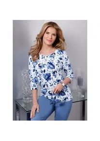 Print-Shirt Classic Basics "3/4-Arm-Shirt", Damen, Gr. 46, bunt (wei&szlig;, marine, bedruckt), 100% Baumwolle, gebl&uuml;mt, gemustert, mehrfarbig, Rundhals, Shirts