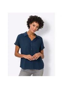 Kurzarmbluse Classic Basics, Damen, Gr. 48, blau (dunkelblau), 100% Viskose, unifarben, V-Ausschnitt, Blusen, Topseller