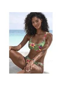 Bustier-Bikini-Top Lascana "Malia", Damen, Gr. 38, N-Gr, salbei, pink bedruckt, Microfaser, Microfaser, Polyamid, bedruckt, floral, Bikini-Oberteile, mit tropischem Print