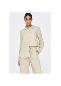 Jacqueline de Yong Hemdbluse JDY "JDYSAY L/S LINEN LOOSE SHIRT WVN NOOS", Damen, Gr. M, beige (oatmeal detail:melange), Web, Obermaterial: 55% Leinen, 45% Viskose, loose fit Po-bedeckend, Blusen Hemdbluse