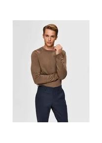 Rundhalspullover Selected "SLHBERG CREW NECK NOOS", Herren, Gr. M, beige, Strick, Obermaterial: 100% Baumwolle, unifarben, regular fit normal, Rundhals, Rippb&uuml;ndchen, Pullover Rundhalspullover, Baumwolle, regular fit
