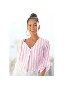 Schlupfbluse Lascana, Damen, Gr. 48, rosa (wei&szlig;, rosa), Web, Obermaterial: 100% Viskose, gestreift, figurumspielend h&uuml;ftlang, V-Ausschnitt, Blusen Schlupfbluse, mit Streifenprint, leichte Webware, Damenbluse, Topseller