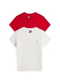 Tommy Hilfiger T-Shirt TOMMY JEANS "TJW 2PACK C-NECK TEE", Damen, Gr. L (40), beige (ecru, sapphire rot), Single Jersey, Obermaterial: 100% Baumwolle, gestreift, slim fit h&uuml;ftlang, Rundhals, abgesteppt, Shirts T-Shirt, mit Logo-Stickerei