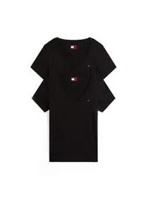Tommy Hilfiger T-Shirt TOMMY JEANS "TJW 2PACK V-NECK TEE", Damen, Gr. S (36), schwarz (schwarz, schwarz), Jersey, Obermaterial: 100% Baumwolle, unifarben, regular fit h&uuml;ftlang, V-Ausschnitt, abgesteppt, Shirts T-Shirt, mit Logostickerei