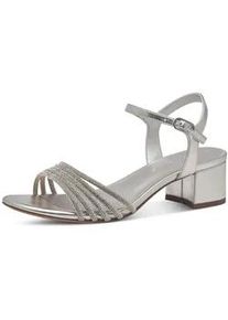 Sandalette Tamaris, Damen, Gr. 37, grau (metallicgrau), Lederimitat, Textil, festlich, Schuhe Sandalette, Blockabsatz, Festtagsschuh, Abendschuh mit funkelnden Schmucksteinen