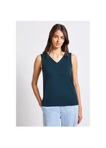 T-Shirt Street One, Damen, Gr. 46, blau (tide blau), Stoff, 95% Viskose, 5% Elasthan, unifarben, normal normal, V-Ausschnitt, abgesteppt, Shirts T-Shirt, aus elastischem Materialmix