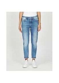 Relax-fit-Jeans Gang "94AMELIE CROPPED", Damen, Gr. 32, N-Gr, blau (azure blau destroy), Denim/Jeans, Obermaterial: 90% Baumwolle, 6% Polyester, 4% Elasthan, relaxed fit 7/8-L&auml;nge, Jeans, aus robustem Gabardine Stretch