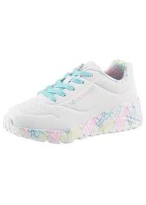 Sneaker Skechers "UNO LITE-LOVELY LUV", Damen, Gr. 28, bunt (wei&szlig;, t&uuml;rkis, rosa), Lederimitat, Textil, kontrastfarbene Details, Schuhe Sneaker, Schn&uuml;rschuh mit bedruckter Sohle, Gr&ouml;&szlig;enschablone zum Download