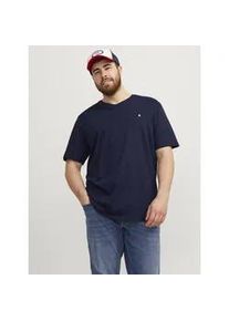 Jack & Jones PlusSize T-Shirt "JJEPAULOS TEE SS CREW NECK NOOS PLS", Herren, Gr. 5XL, blau (navy blazer), Jersey, Obermaterial: 100% Baumwolle, JACK & JONES PLUSSIZE, unifarben, Basic, regular fit normal, Rundhals, gerader Abschluss, Shirts T-Shirt, mit Logo Stickerei
