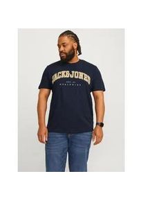 Jack & Jones PlusSize T-Shirt "JJECALEB VARSITY TEE SS O-NECK NOOS PLS", Herren, Gr. 3XL, blau (navy blazer), Jersey, Obermaterial: 100% Baumwolle, JACK & JONES PLUSSIZE, bedruckt, Basic, regular fit normal, Rundhals, Shirts T-Shirt, mit Logobranding
