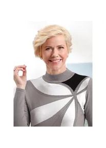 Classic Dog Strickpullover CLASSIC "Stehkragen-Pullover", Damen, Gr. 44, grau (steingrau, ecru, gemustert), 45% Viskose, 35% Polyamid, 20% Polyester, gemustert, mehrfarbig, Pullover Strickpullover