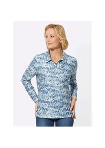 Poloshirt Classic Basics "Winter-Shirt", Damen, Gr. 44, blau (ecru, mittelblau, bedruckt), 92% Polyester, 8% Elasthan, gemustert, Shirts