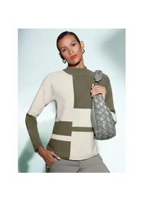 CR&Eacute;ATION L Fledermauspullover CREATION L "Jacquard-Pullover", Damen, Gr. 40, gr&uuml;n (khaki, ecru, gemustert), 50% Viskose, 28% Polyester, 22% Polyamid, gemustert, unifarben, Pullover