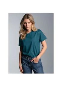 T-Shirt TRIGEMA "TRIGEMA Slim Fit T-Shirt aus DELUXE Baumwolle", Damen, Gr. L, blau (petrol), Single Jersey, 100% Baumwolle, Basic, normal, Rundhals, Shirts T-Shirt