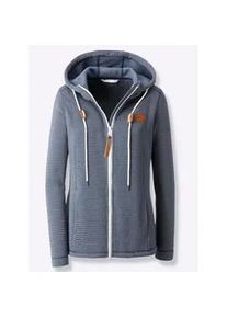 Fleecejacke Casual Looks, Damen, Gr. 38, blau (dunkelblau, ecru, geringelt), 100% Polyester, gemustert, gestreift, mehrfarbig, Jacken Fleecejacke