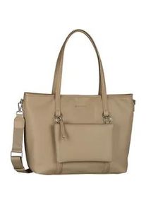 Shopper Tom Tailor "Jamila", Damen, Gr. B/H/T: 43,5cm x 32cm x 13cm, beige (natur), Polyurethan, clean, gepflegt, unifarben, Taschen Shopper, ein Platzwunder mit 2-in1-Funktion aus fein genarbtem Lederimtiat