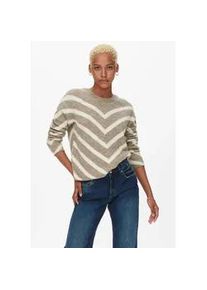 Strickpullover Only "ONLELIZA L/S PULLOVER KNT NOOS", Damen, Gr. M, beige (mermaid stripes wg), Strick, Obermaterial: 81% Polyacryl, 19% Polyester, gestreift, gerade normal, Rundhals, Strickb&uuml;ndchen, Pullover Strickpullover, Kunstfaser, regular fit