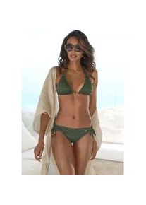 Bikini-Hose Lascana "Omara", Damen, Gr. 36, N-Gr, gr&uuml;n (oliv), Microfaser, Recycling-Polyamid, unifarben, Badehosen Bikini-Hose, mit Lochstickerei
