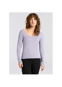 Langarmshirt BOSS ORANGE "Edeline Premium Damenmode", Damen, Gr. L (40), open miscellaneous 964, Jersey, Obermaterial: 94% Baumwolle, 6% Viskose, meliert, tiefer Rundhals, mit Kn&ouml;pfen,&Auml;rmel mit &Auml;rmelschlitz, Shirts Langarmshirt