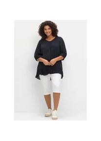 Kurzarmbluse sheego, Damen, Gr. 48, blau (tiefblau), 100% Viskose, unifarben, V-Ausschnitt, Blusen