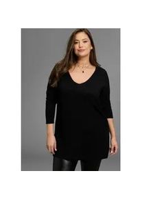 Longpullover LAURA SCOTT CURVE, Damen, Gr. 40/42, schwarz, Feinstrick, Obermaterial: 70% Viskose, 30% Polyamid, unifarben, Basic, figurumspielend Po-bedeckend, V-Ausschnitt, Pullover Longpullover, aus flie&szlig;endem Feinstrick mit sch&ouml;nem V-Ausschnitt - GROSSE GR&Ouml;SSE