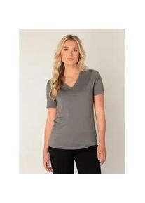 T-Shirt Base Level "Yanic", Damen, Gr. 44, grau (dunkelgrau), Single Jersey, Obermaterial: 96% Viskose, 4% Elasthan, unifarben, regular fit h&uuml;ftbedeckend, V-Ausschnitt, Shirts T-Shirt, mit V-Ausschnitt