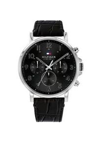 Multifunktionsuhr Tommy Hilfiger "DANIEL", schwarz (schwarz, silberfarben), Armbanduhren, Damen, Quarzuhr, Armbanduhr, Herrenuhr, Datum, Lederarmband